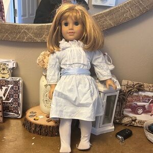 American Girl Doll Nellie in Light Blue and White Dress